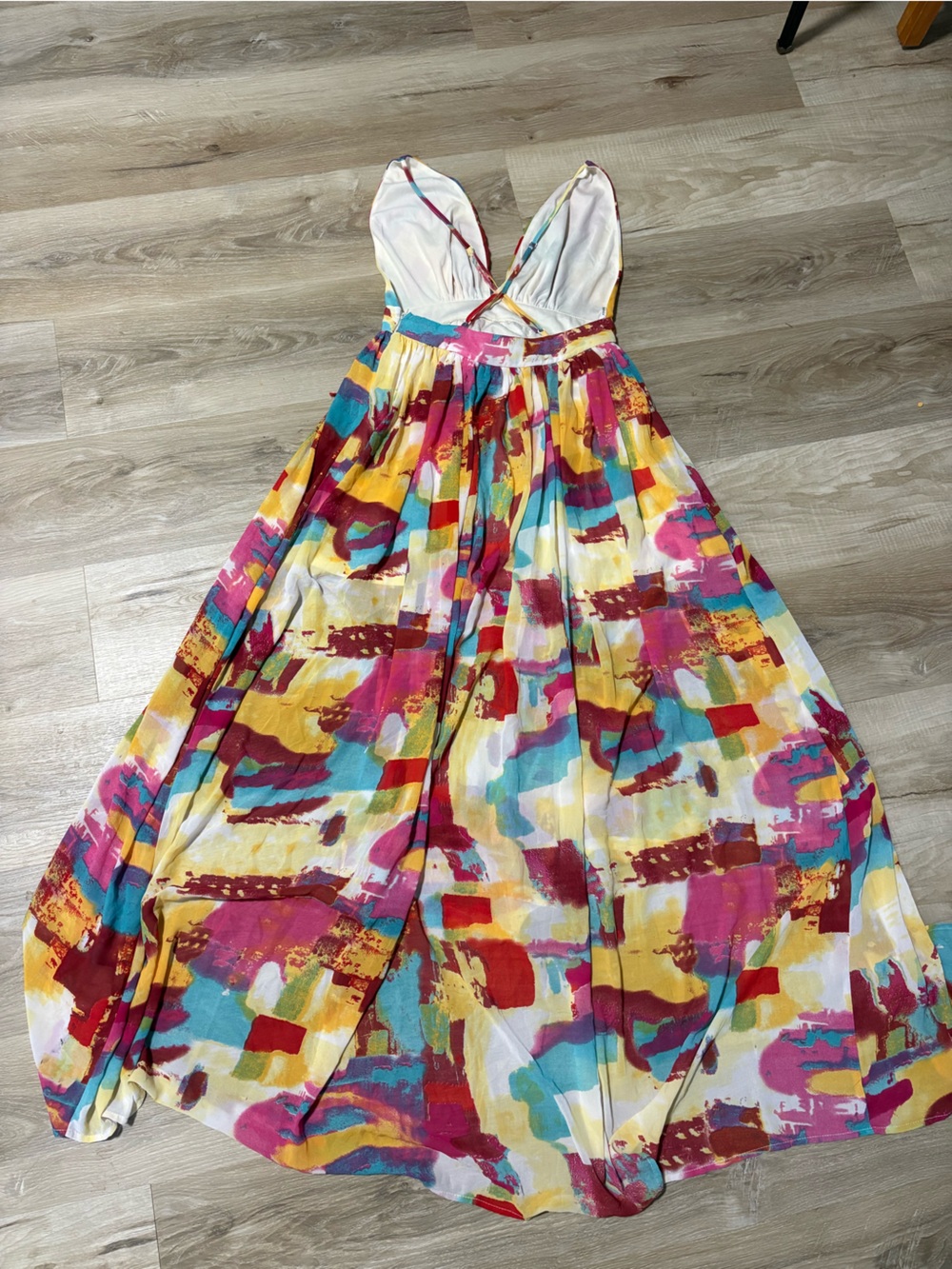 Papaya V-Neck Maxi Dress in Pink, Yellow & Teal Great for a Summer Wedding - Picture 7 of 10